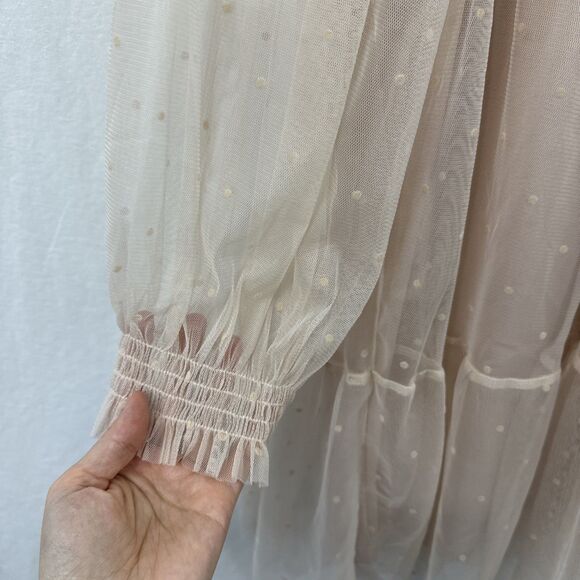 H&M Pink Swiss Dot Tulle Balletcore Romantic Semi-Sheer Dress Womens Size M - Picture 6 of 9